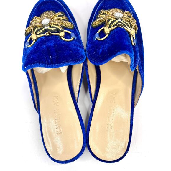 Kaitlyn Pan Size 9.5  Royal Blue Velvet Mule w/ Bee Patches, Jewel, Horse Bit - Picture 10 of 12